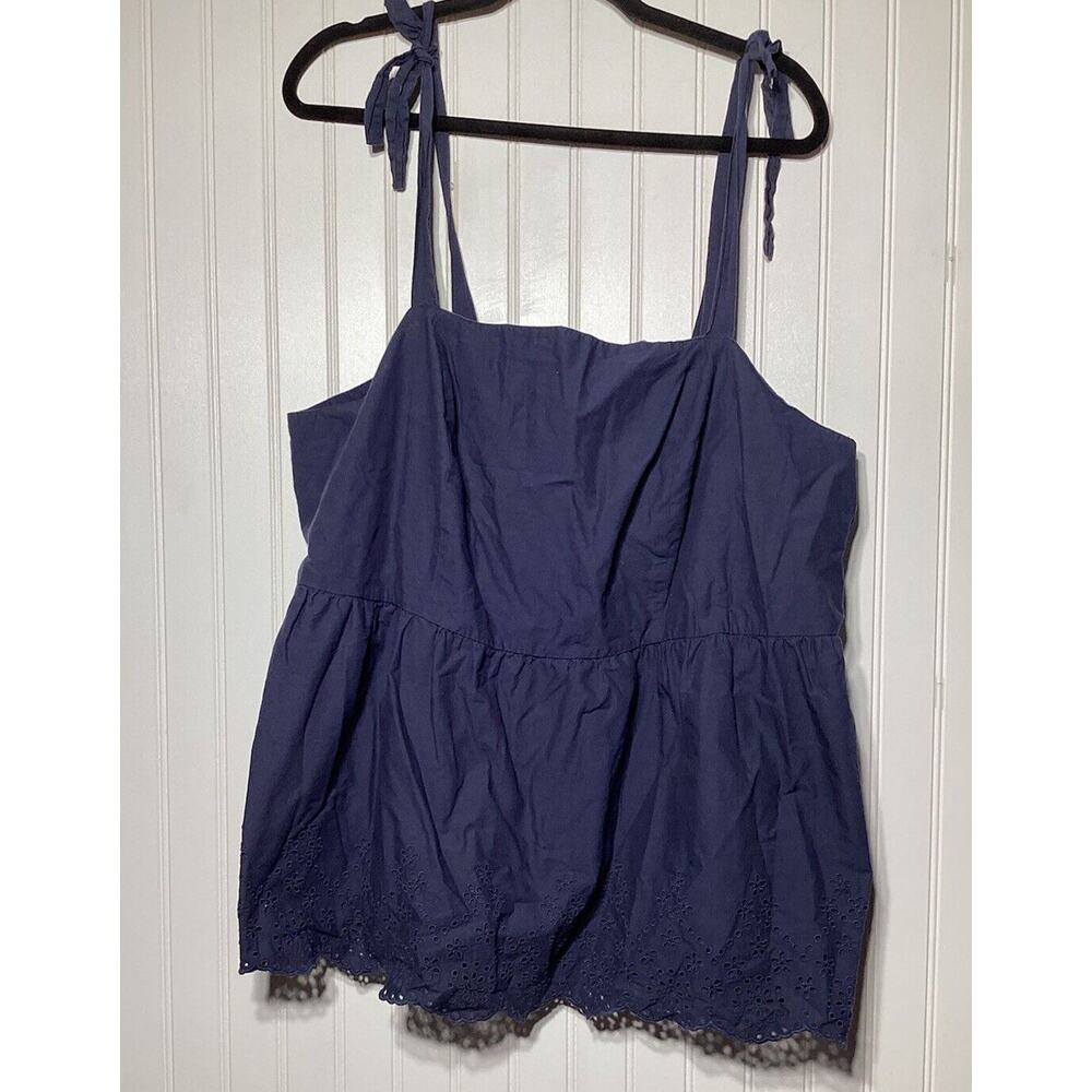 Lane Bryant Sz 20 Classic Square-Neck Tie-Strap Tank Top Embroidered Lace Hem